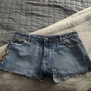 Women's Blue Denim Shorts with Embroidery